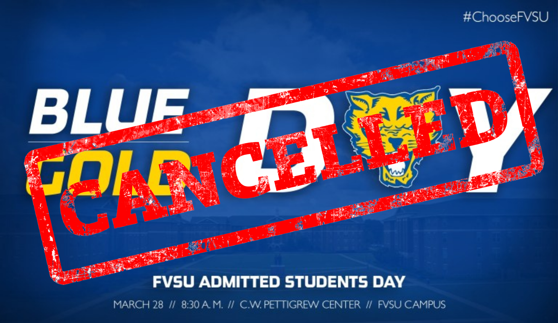 Admitted Students Day image with Cancelled stamp