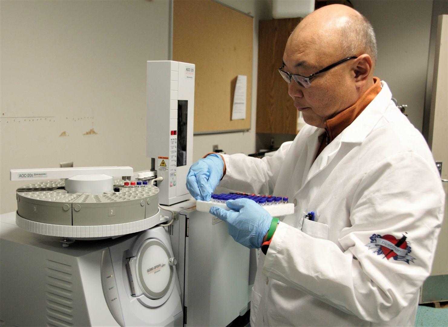 Fort Valley State University research associate professor Dr. Jung Hoon Lee uses the GCMS-QP2010 Ultra system to measure fatty acid profiles during research on newly developed rumen-escape dietary supplements (REDS).