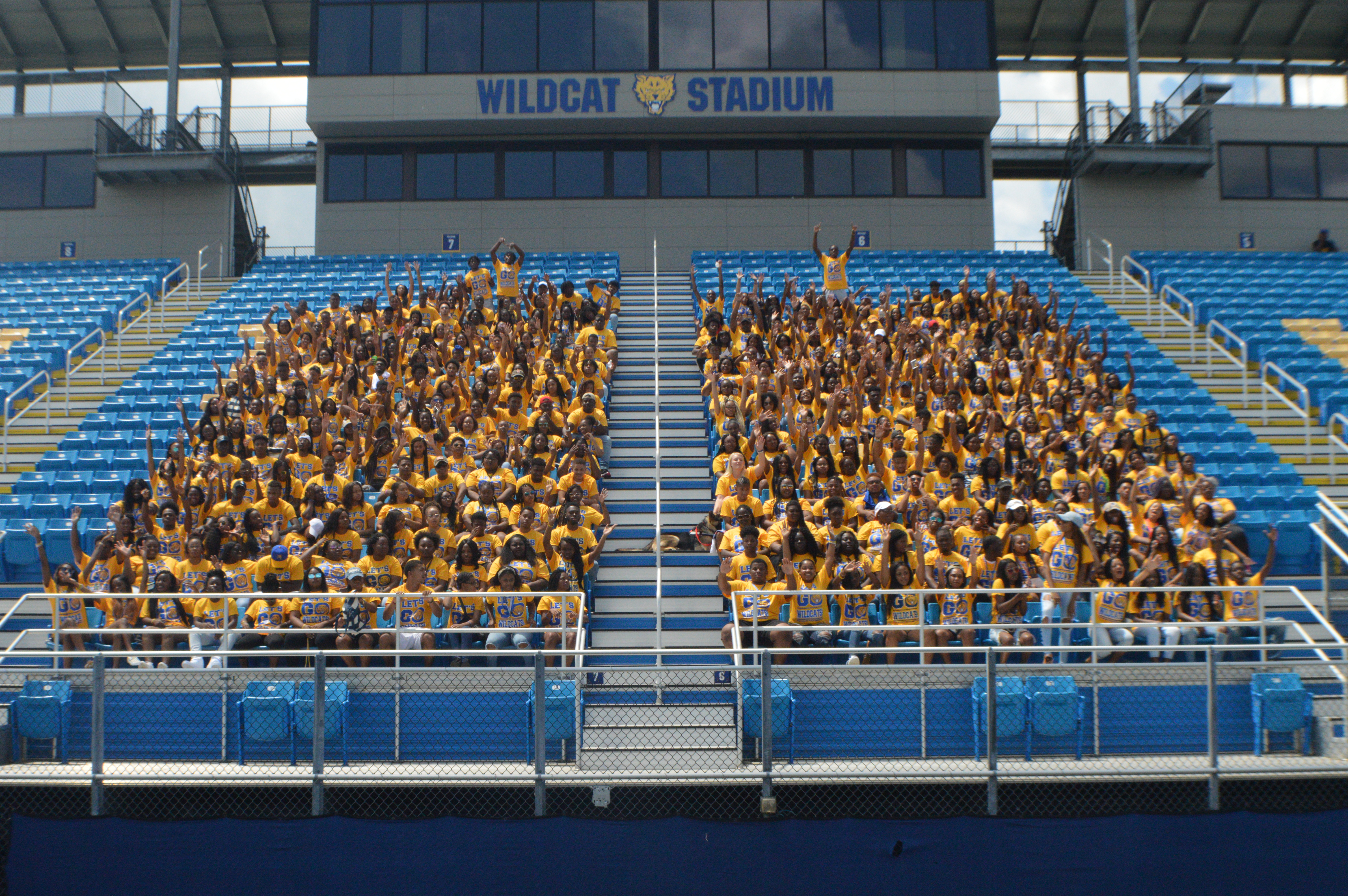 Large group of studnet seated at FVSU football stadium