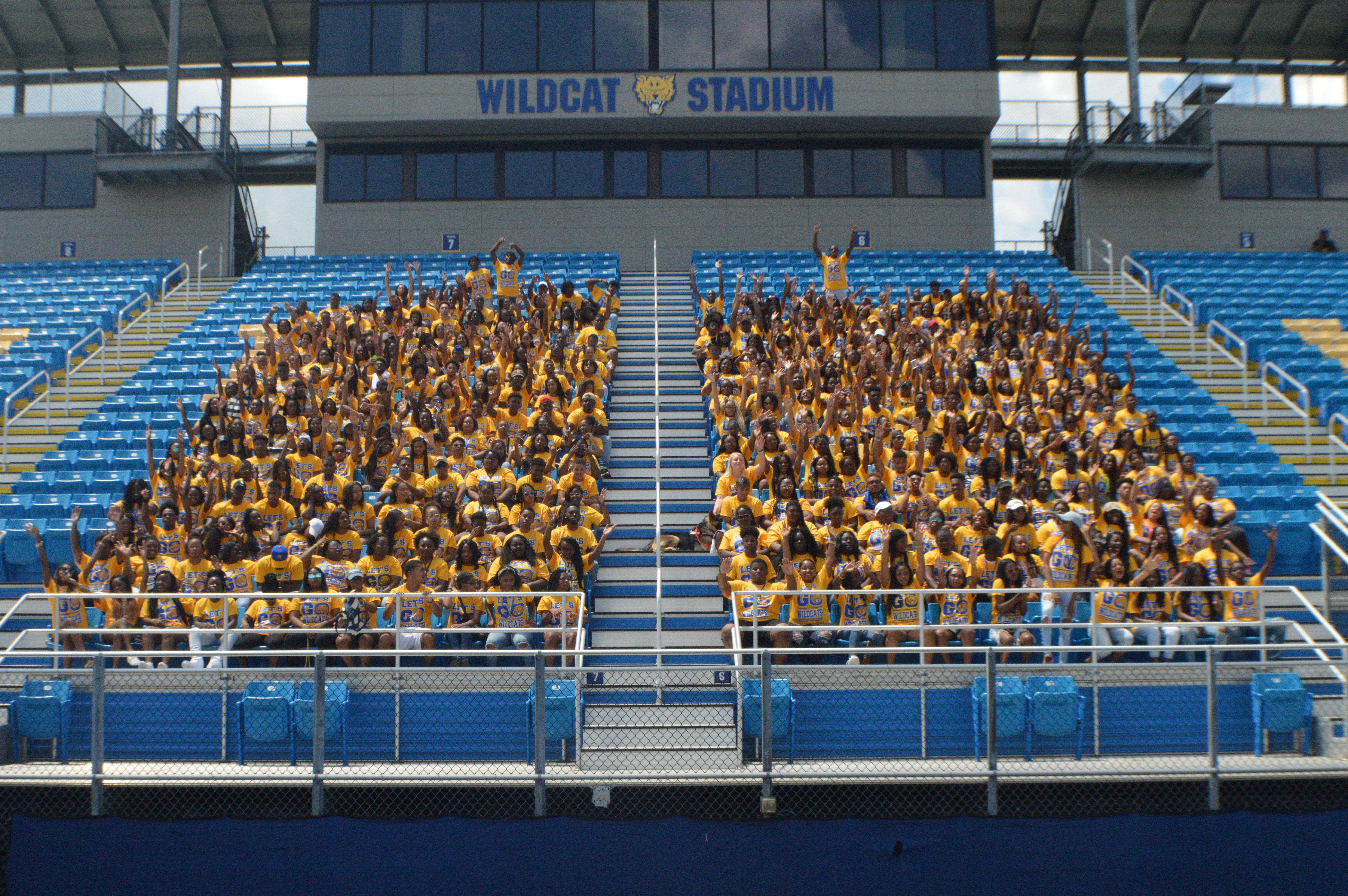 Large group of studnet seated at FVSU football stadium