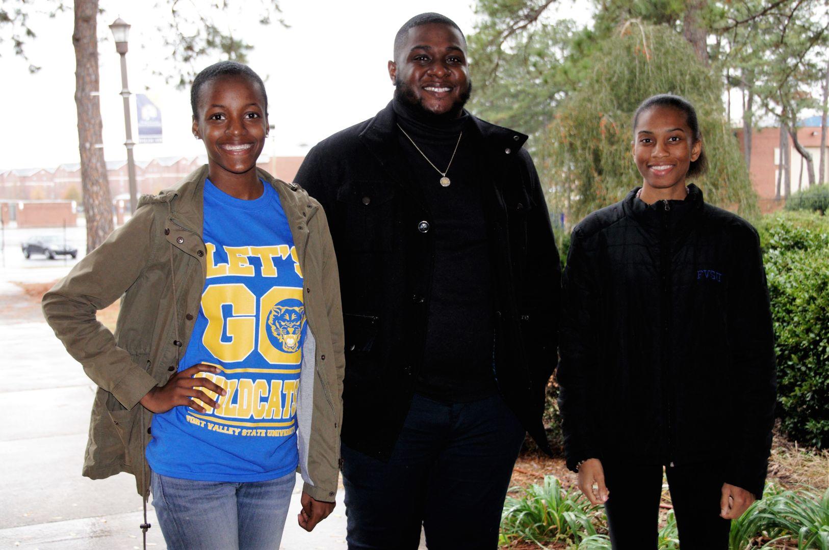 (From left to right) Fort Valley State University students Adelia McKinley, Justin Hubbard and Sadiyyah Muhammad recently gave presentations on their summer internships as agricultural economics majors. Not pictured is student LaShombria Ellerbee.