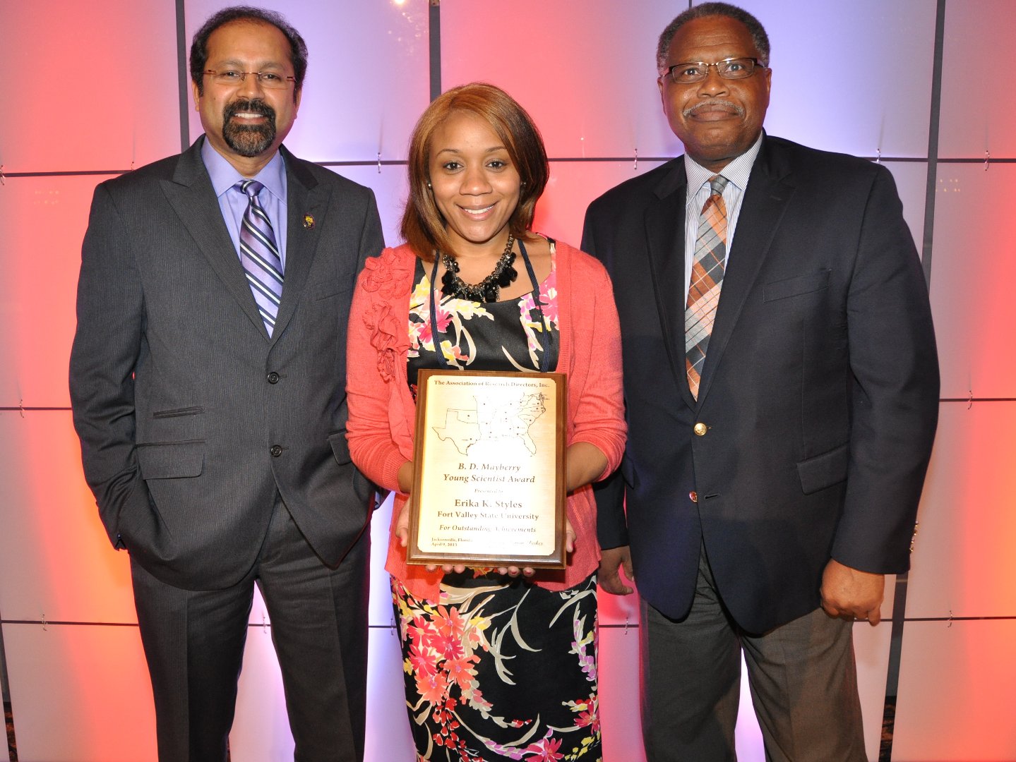 Dr. Erika Styles received the B.D. Mayberry Young Scientist Award at the Association of Research Directors’ 17th Biennial Research Symposium in 2013.
