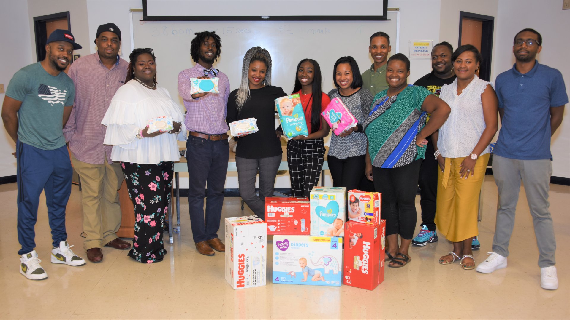Dr. Hamidah Sharif-Harris (fourth from right), a Fort Valley State University assistant professor of public health and Master of Public Health students pictured with donations they have collected.