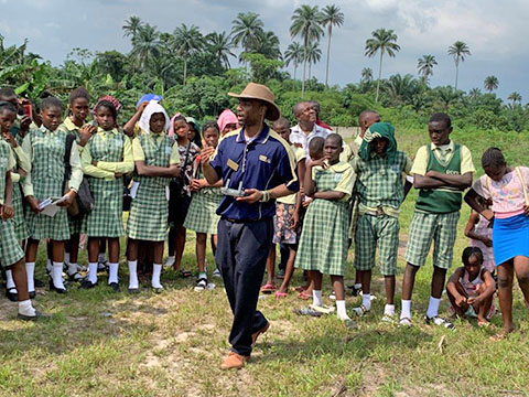 Dr. Cedric Ogden, FVSU Extension engineer, discusses the use of aerial imagery and drones with students from The Bender School in Nigeria.