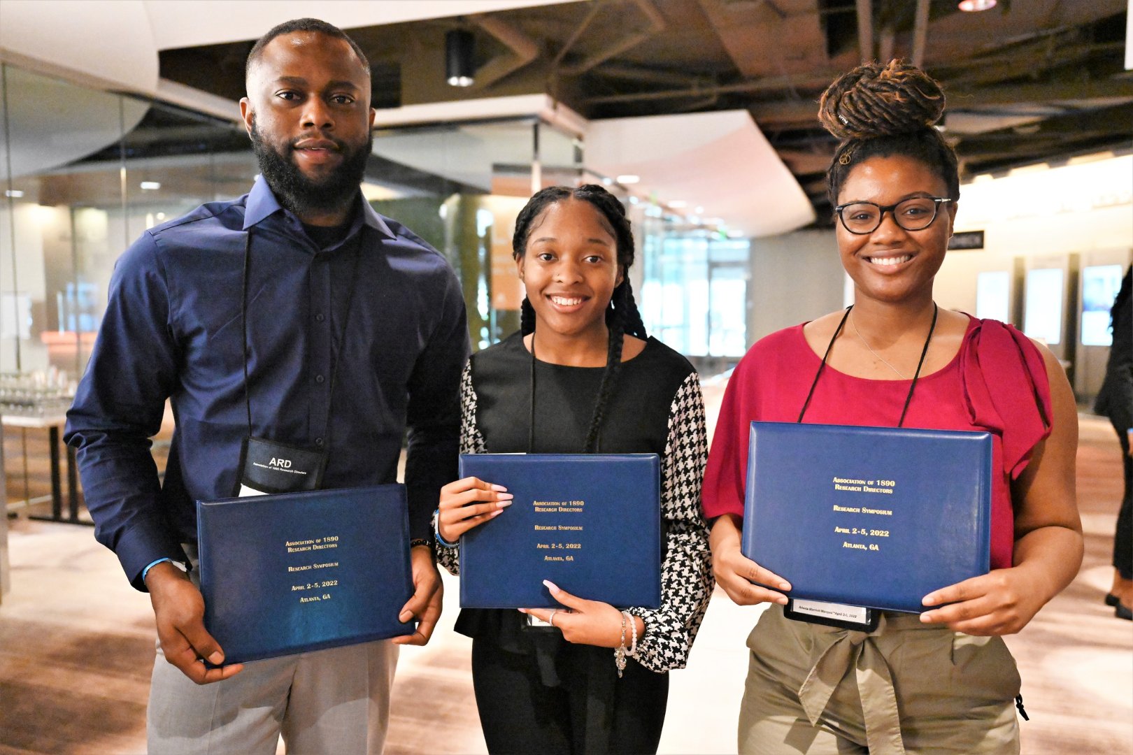 Pictured from left, Fort Valley State University students Nnamdi Eneh, Kearis Ivey and Vernita Smith won awards at the 20th Research Symposium of the Association of 1890 Research Directors in Atlanta, Georgia.
