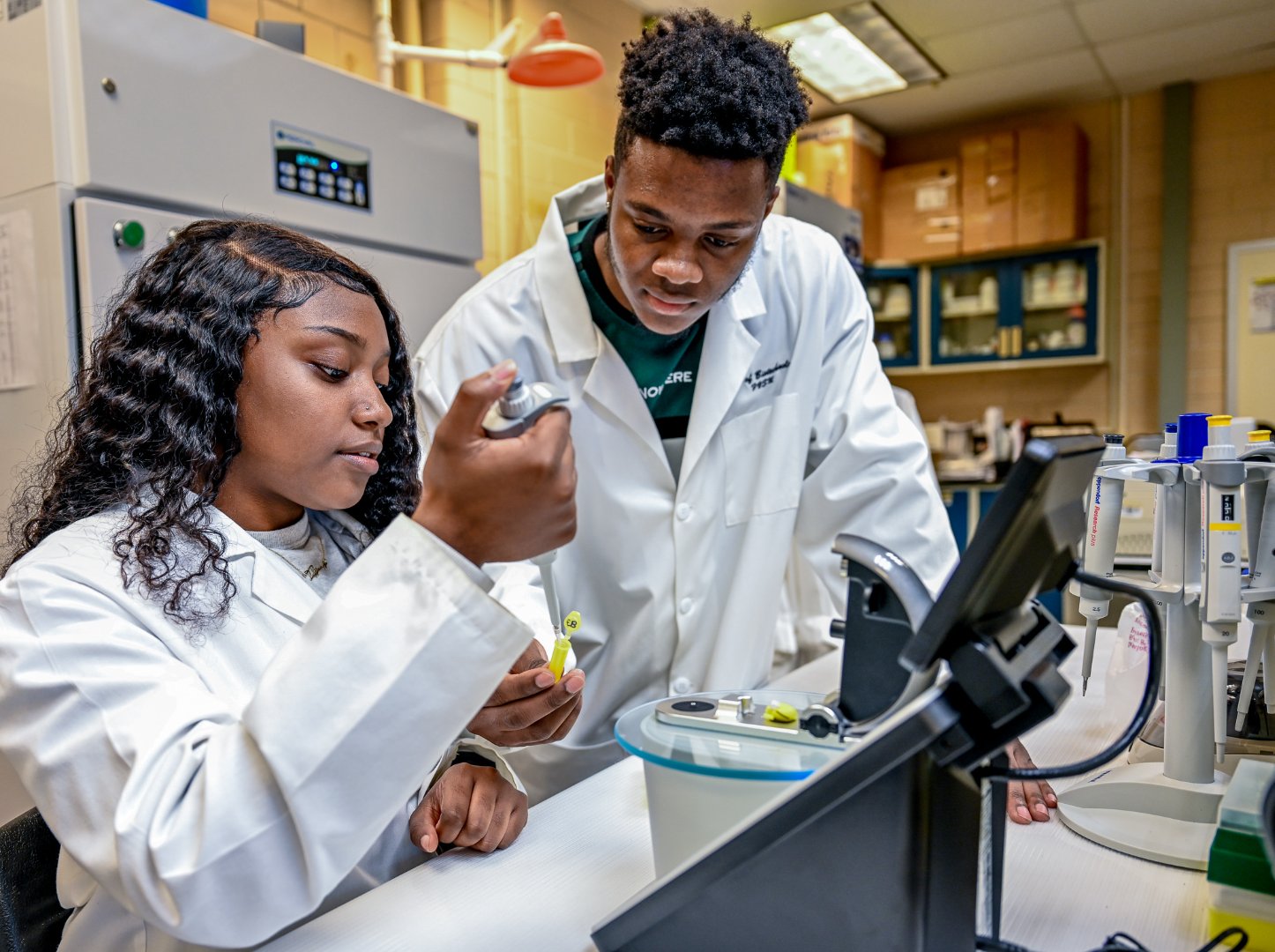 Tiffany James and Jevon Clarke, Fort Valley State University plant science-biotechnology majors, accepted summer internships at the University of Georgia.
