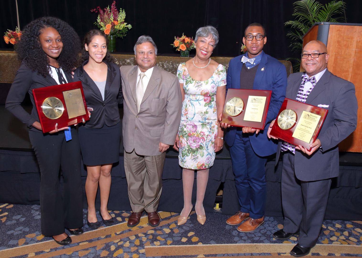 Fort Valley State University seniors Xavia Taylor (first from left) and Cleveland Ivey (second from right) recently received the National Role Model Award by Minority Access Inc. during a conference in Washington D.C. FVSU chemistry professor Dr. Dwayne Daniels (first from right) also received the National Role Model Award for faculty.