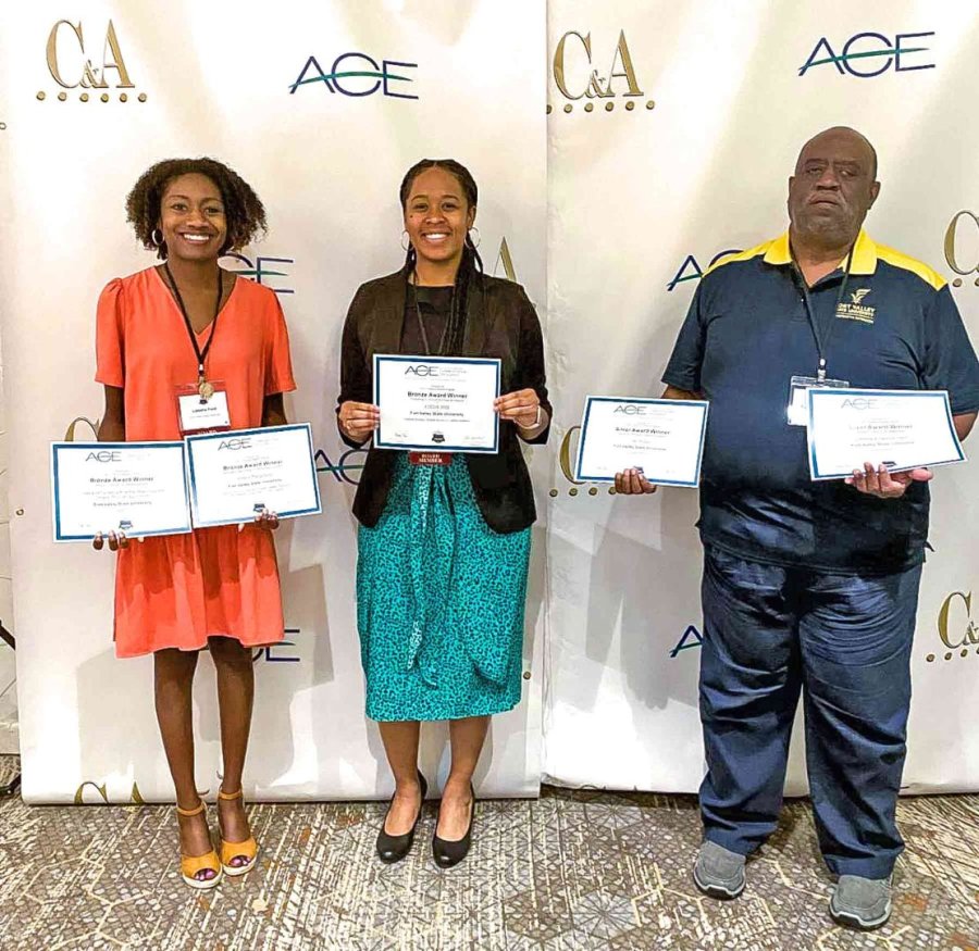 (From left to right) Latasha Ford,, ChaNae' Bradley and Russell Boone Jr. of FVSU's Agricultural Communications Department earn awards at the 2023 Association for Communications Excellence (ACE) Conference