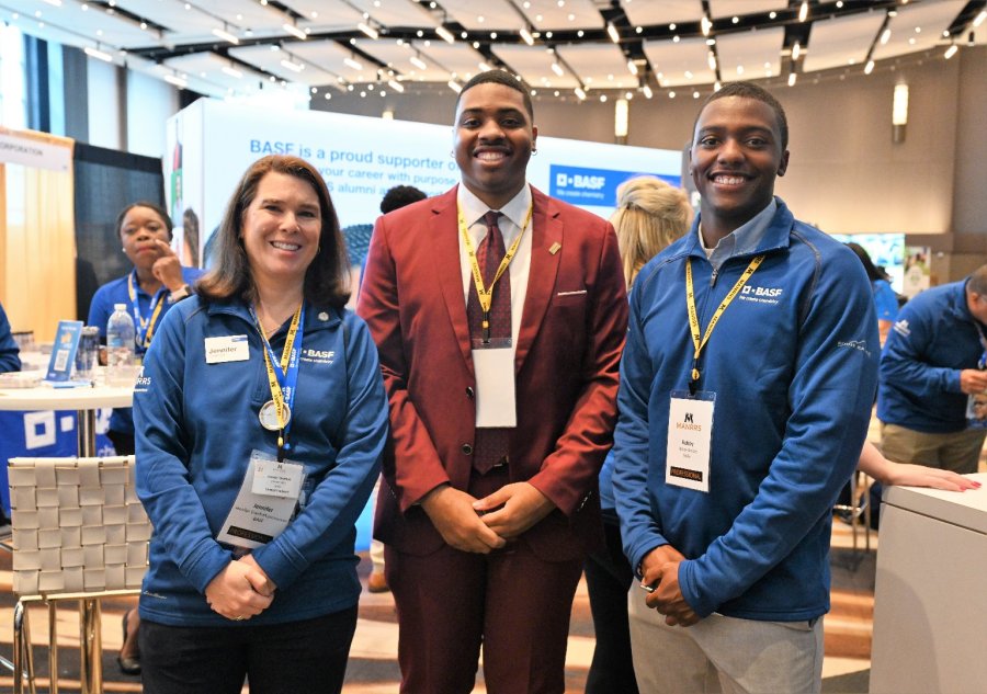 Paster is shown with BASF representatives at the 2023 Minorities in Agriculture, Natural Resources and Related Sciences Conference.