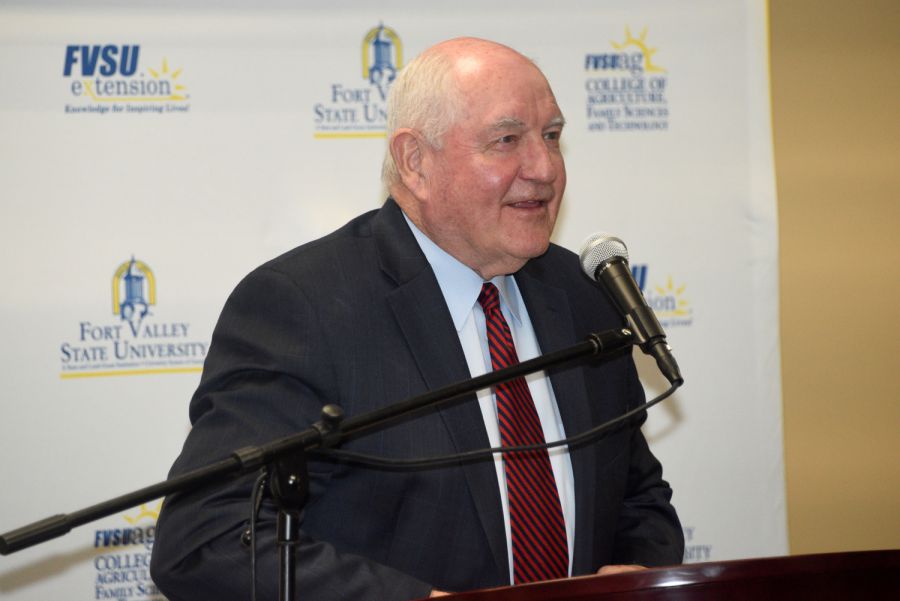 U.S. Secretary of Agriculture Sonny Perdue gives the keynote address during the 37th annual Ham and Egg Legislative Breakfast on April 5 at the C.W. Pettigrew Center.