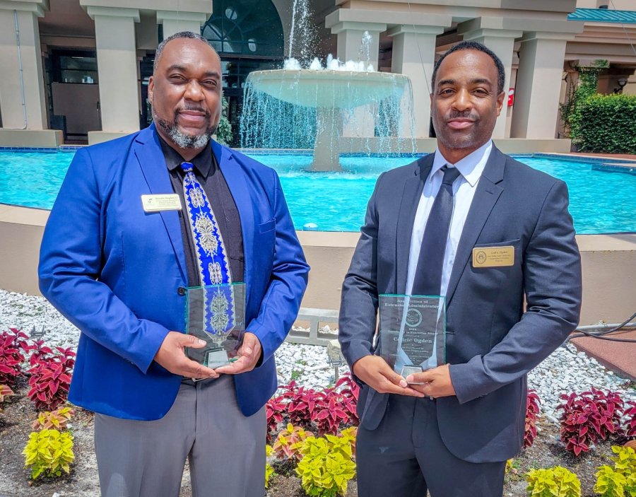 Woodie Hughes Jr., assistant Extension administrator state 4-H program leader, and Dr. Cedric Ogden, assistant professor/Extension engineer specialist, at Fort Valley State University recently received awards by the Association of Extension Administrators.