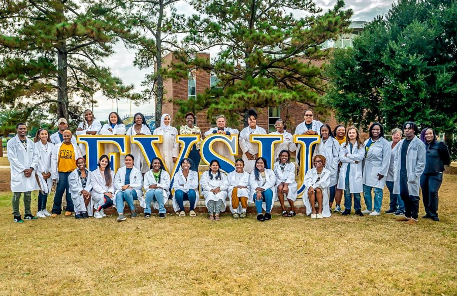 Fort Valley State University plant science-biotechnology S-STEM students share their summer research experience with Dr. Olufunke A. Fontenot, provost and vice president for academic affairs, and peers.